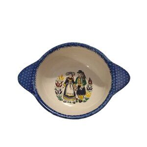 VTG Quimper Hand Painted Peasant Man Woman Soup Mug Bowl 2.5x5 Deauville France